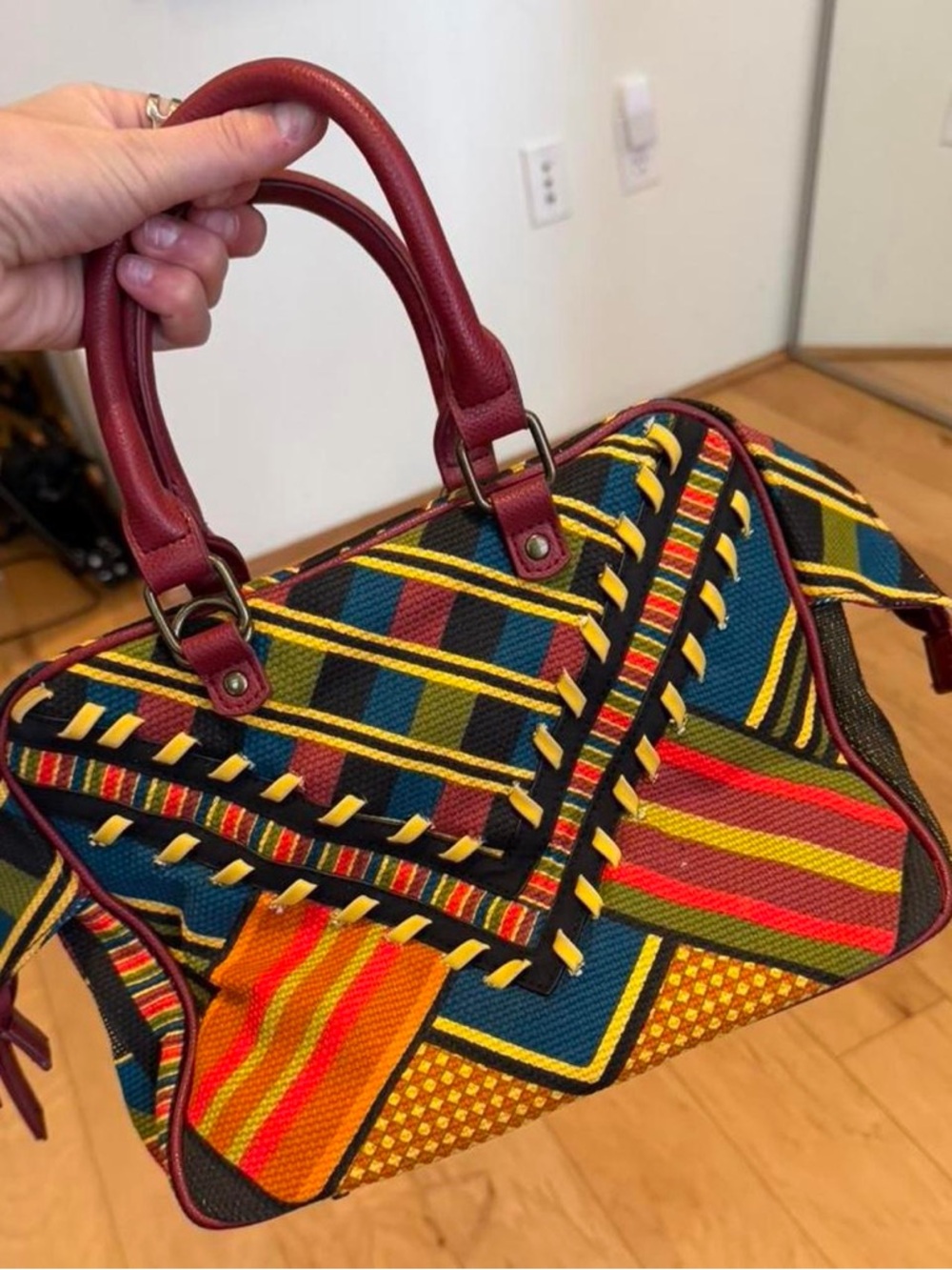 Colorful Woven Stripe Satchel Bag - Multicolor